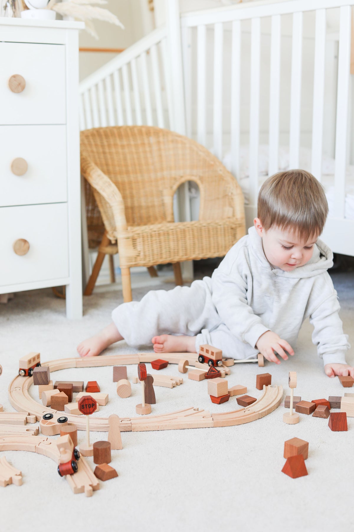 Wooden Natural Play Train Track & Block Set