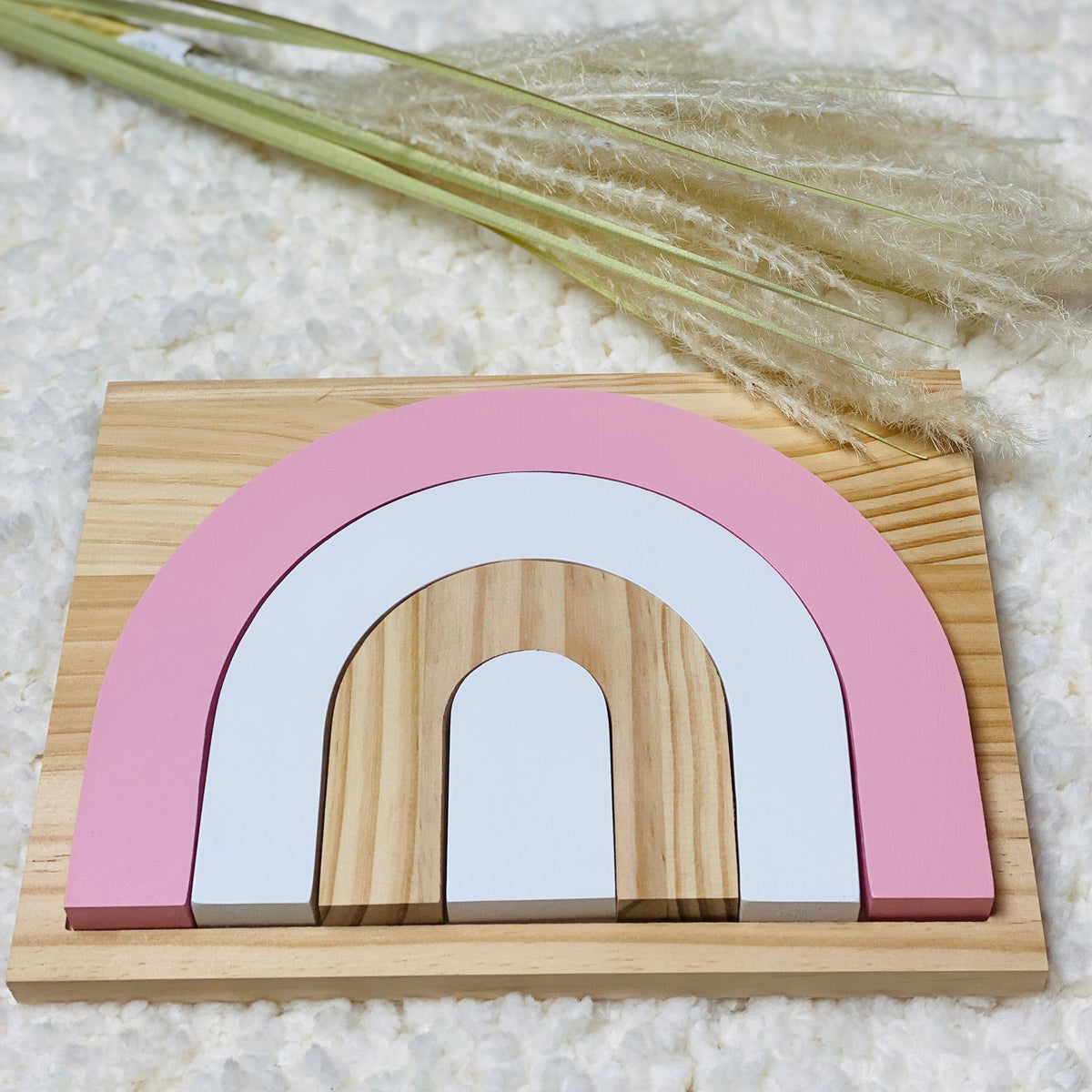 Pink Wooden Rainbow Puzzle Board, Nursery Decor