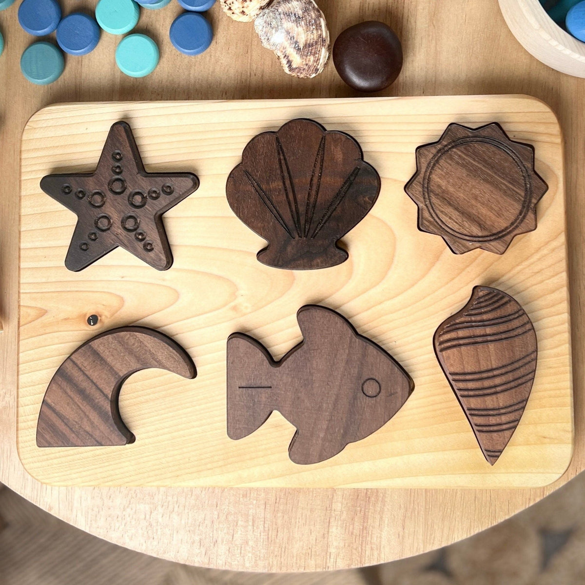 6 Piece Beginner Wooden Seaside Puzzle Board