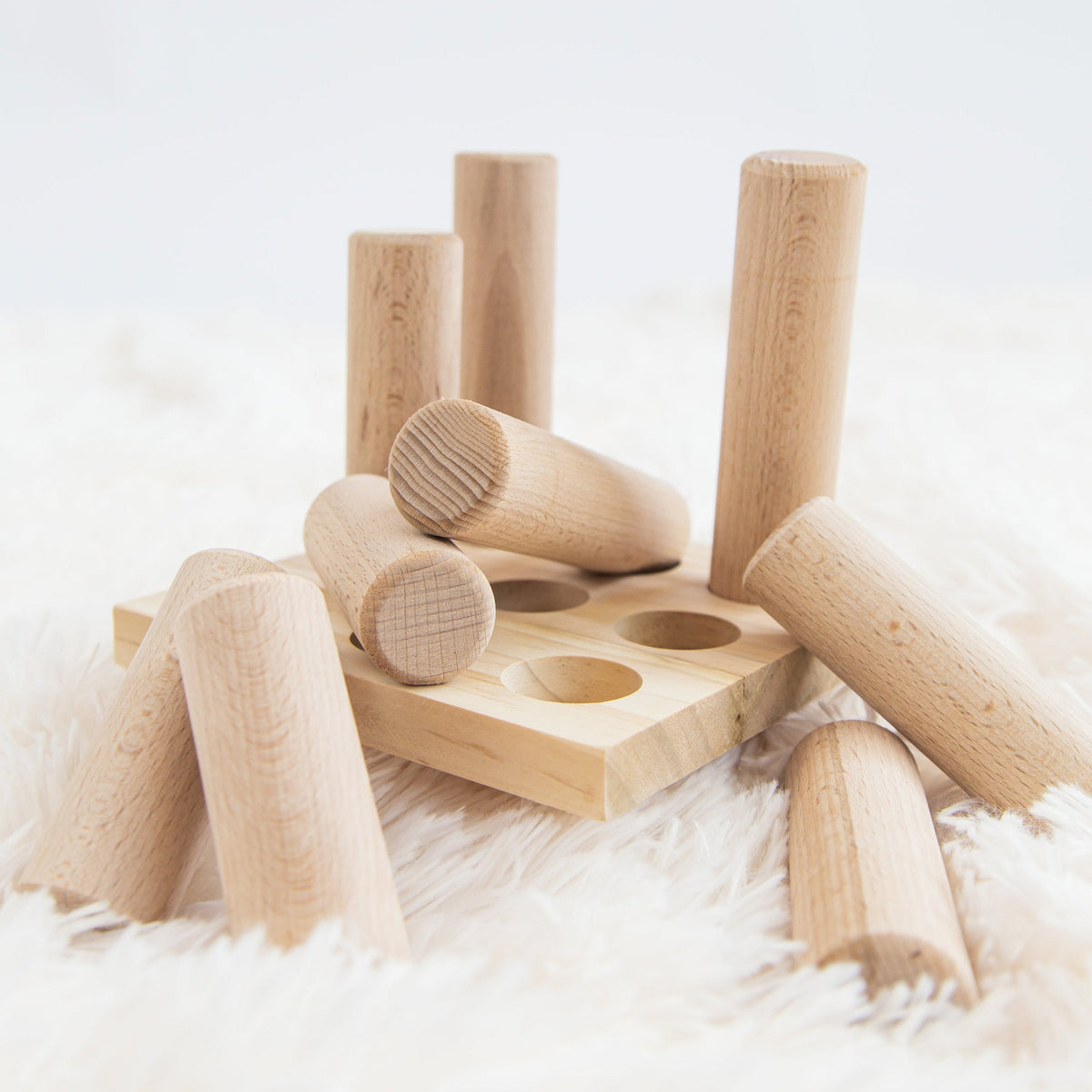 Natural Wooden Stacking Pyramid & Peg Board Sorter